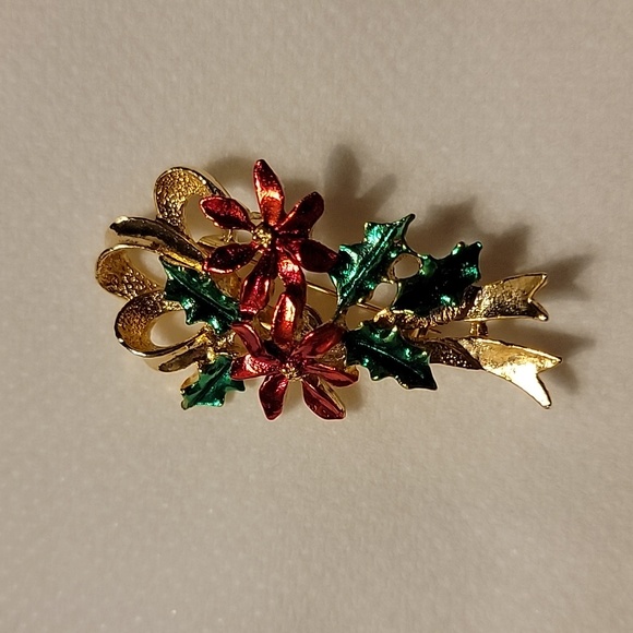Vintage Gerry's Signed Christmas Poinsettia Ivy Gold Tone Brooch Pin Holiday - Picture 14 of 16